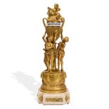 A FRENCH GILT BRASS, BRONZE AND MARBLE FIGURAL ORBIT CLOCK18th century