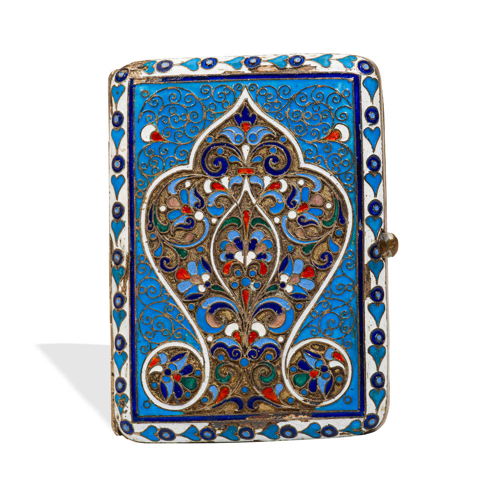 A RUSSIAN ENAMEL AND 84 SILVER CIGARETTE CASE 1898-1908