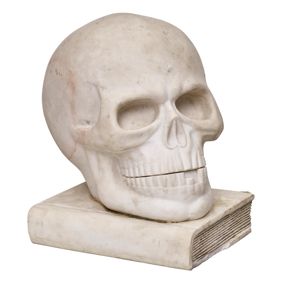 A MONUMENTAL ITALIAN OR FRENCH CARVED MARBLE MEMENTO MORI19th century