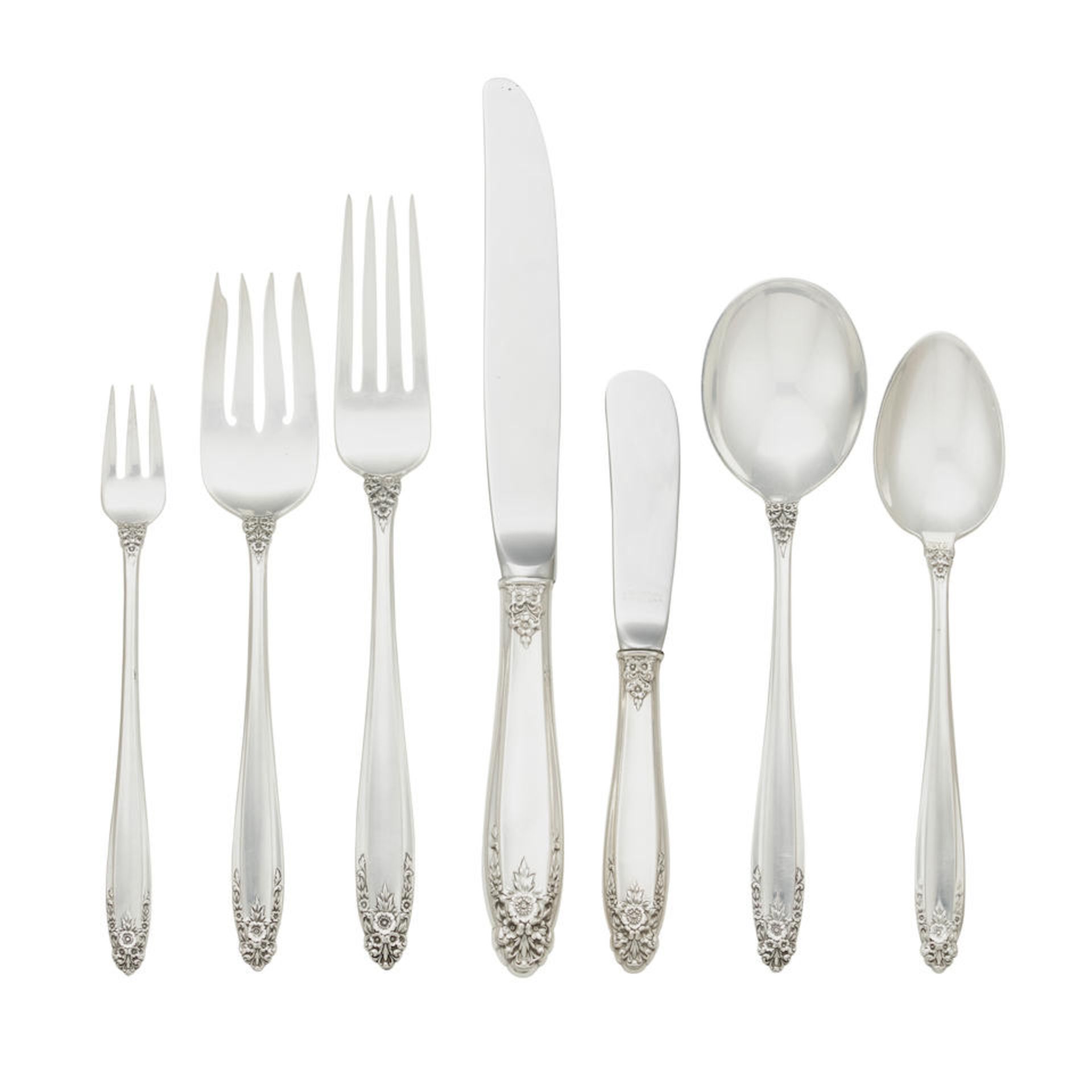 AN AMERICAN STERLING SILVER PART FLATWARE SERVICE by International Silver Co., Meriden, Connetic...