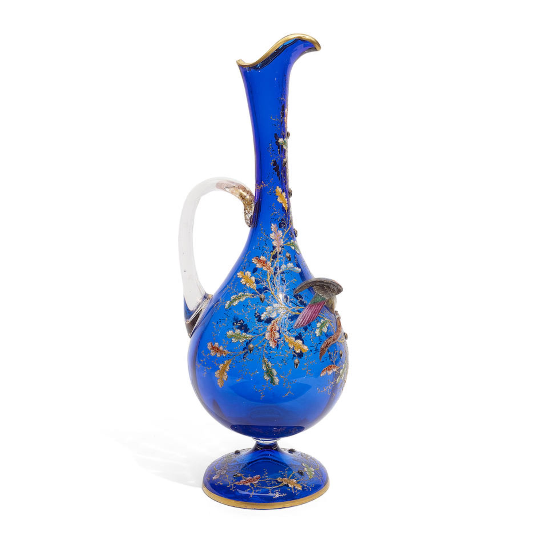 A MOSER GILT AND ENAMELLED BLUE GLASS EWERLate 19th century