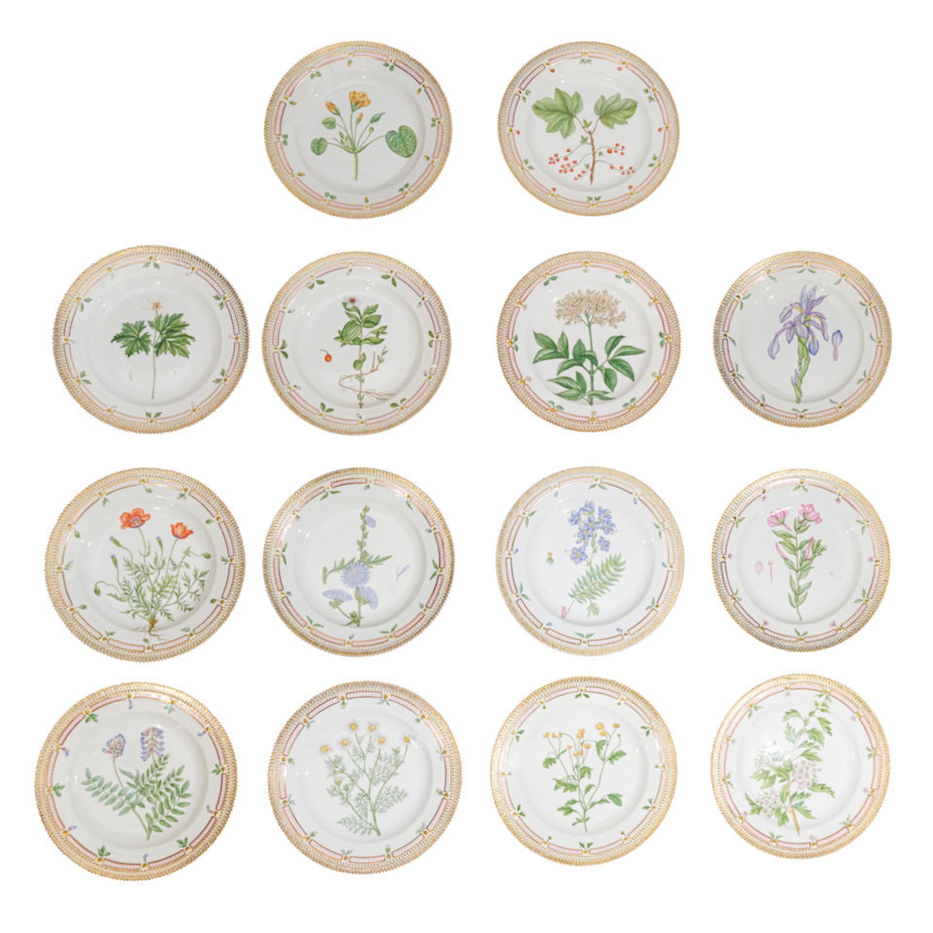 A SET OF FOURTEEN ROYAL COPENHAGEN PORCELAIN FLORA DANICA DINNER PLATESDenmark, late 19th-20th c... - Bild 2 aus 3