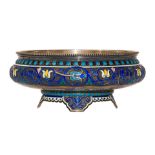A RUSSIAN ENAMEL AND 88 SILVER SHALLOW FOOTED BOWL by Antip Ivanovich Kuzmichev, Moscow, 1888