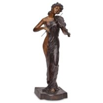 A LARGE FRENCH PATINATED BRONZE FIGURE OF A VIOLINISTAfter Emmanuel Villanis, late 19th century