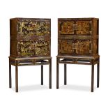 A PAIR OF CHINESE EXPORT PAINTED AND LACQUERED CABINETS ON STANDS19th century