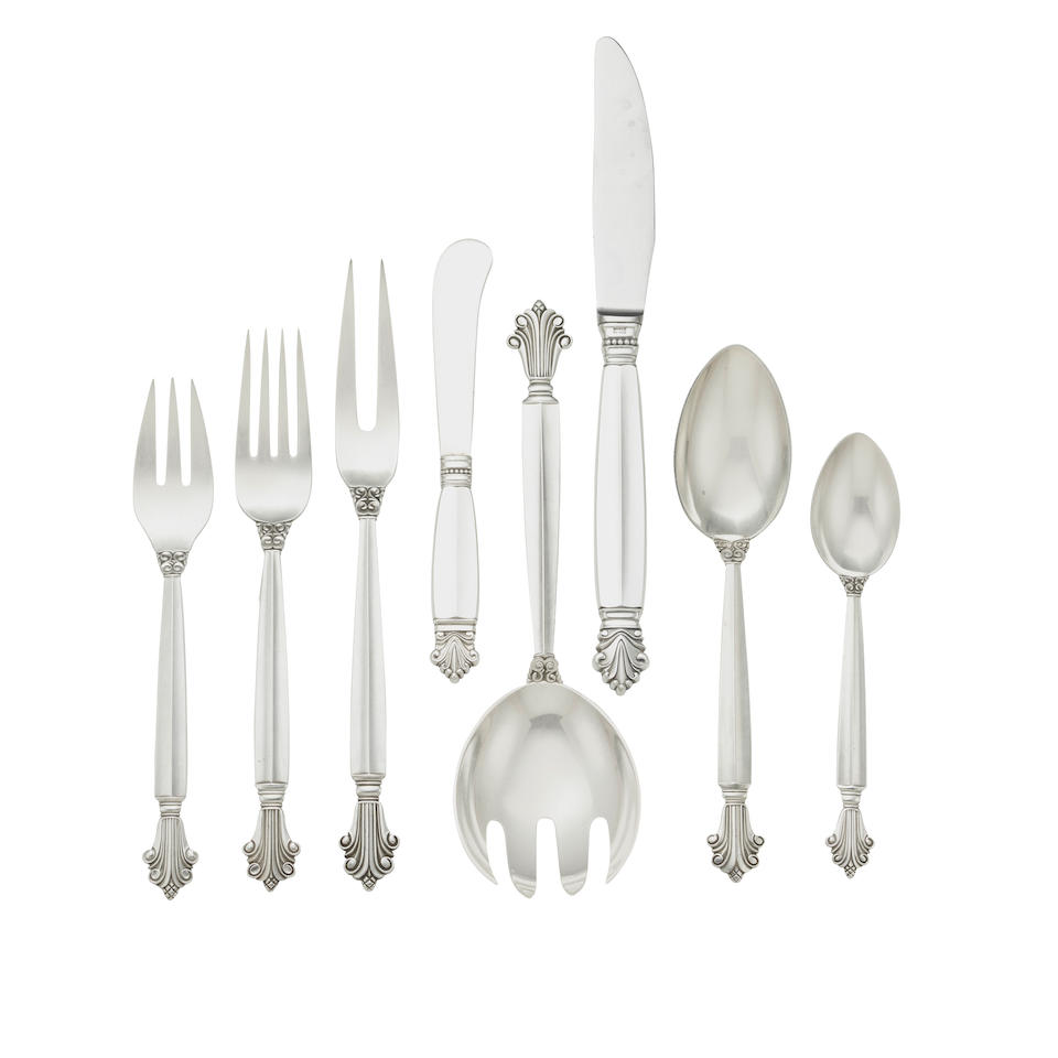 A GEORG JENSEN STERLING SILVER PART FLATWARE SERVICE FOR TWELVE Copenhagen, 20th century