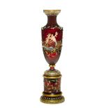 A MOSER GILT AND ENAMELLED RUBY GLASS VASE ON STANDCirca 1900