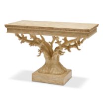 AN ERIKA BRUNSON DESIGNED NEOCLASSICAL STYLE WHITEWASHED TREE-FORM CONSOLE