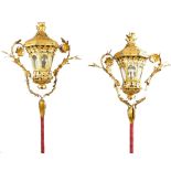 A PAIR OF VENETIAN ROCOCO PARTIAL GILT IRON, TÔLE, AND CUT-GLASS TORCHÈRES Mid-18th ce...