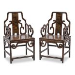 A PAIR OF CHINESE LACQUERED ARMCHAIRS