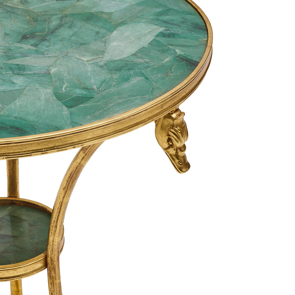 A NEOCLASSICAL STYLE GREEN STONE AND GILT BRONZE GUERIDON - Image 2 of 2