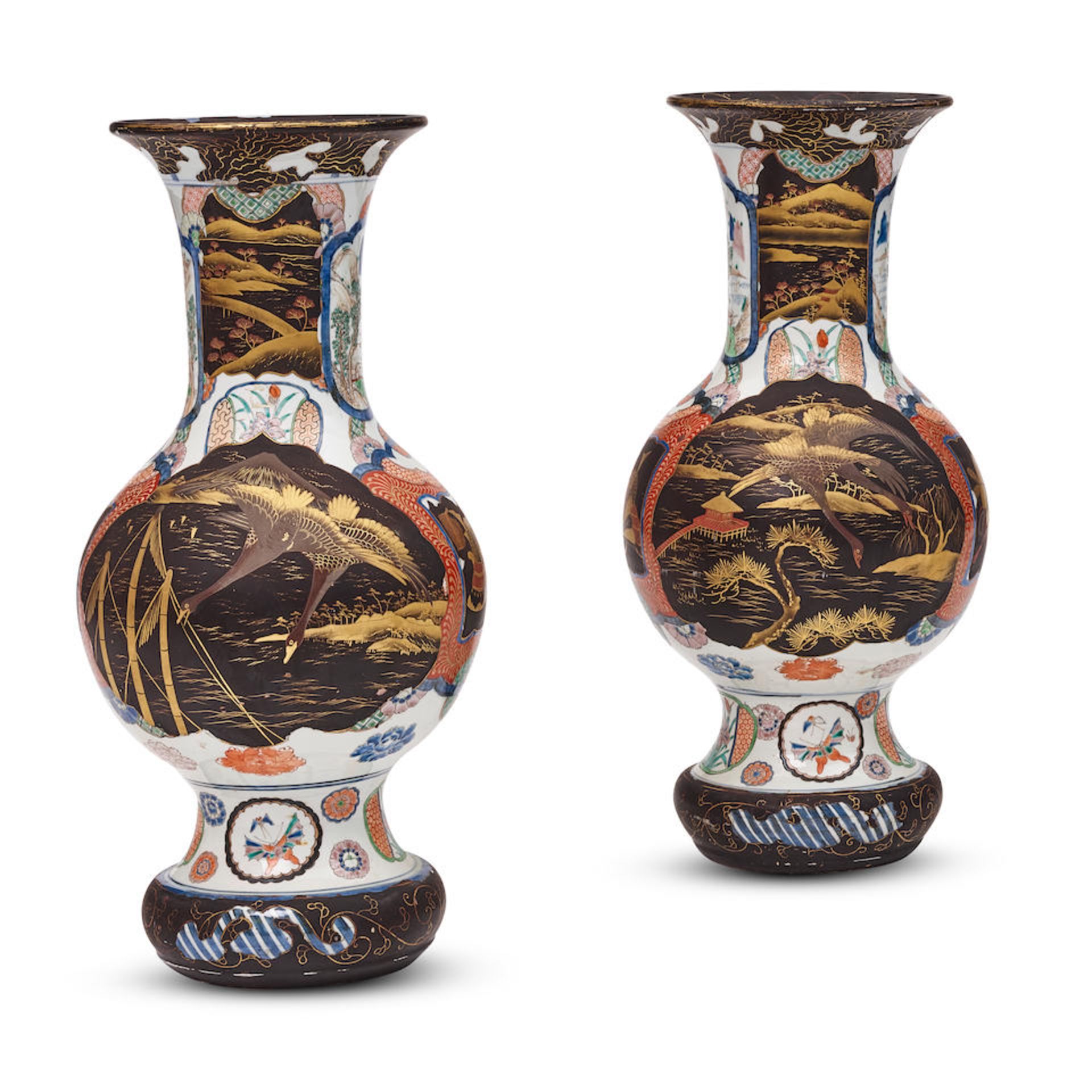 A PAIR OF JAPANESE UNDER AND OVERGLAZED PORCELAIN VASES20th century - Image 2 of 2