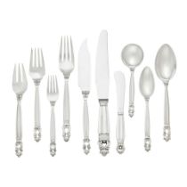 A GEORG JENSEN STERLING SILVER PART FLATWARE SERVICE Copenhagen, 20th century