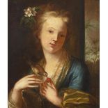 Circle of Jacopo Amigoni (Venice 1682-1752 Madrid) A girl feeding a cherry to her pet bird 19 1/...