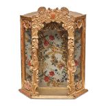 AN ITALIAN BAROQUE STYLE CARVED PARTIAL GILT POLYCHROME ALTAR VITRINE19th century