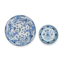 TWO CHINESE BLUE AND WHITE PORCELAIN FLORAL DISHES18th century