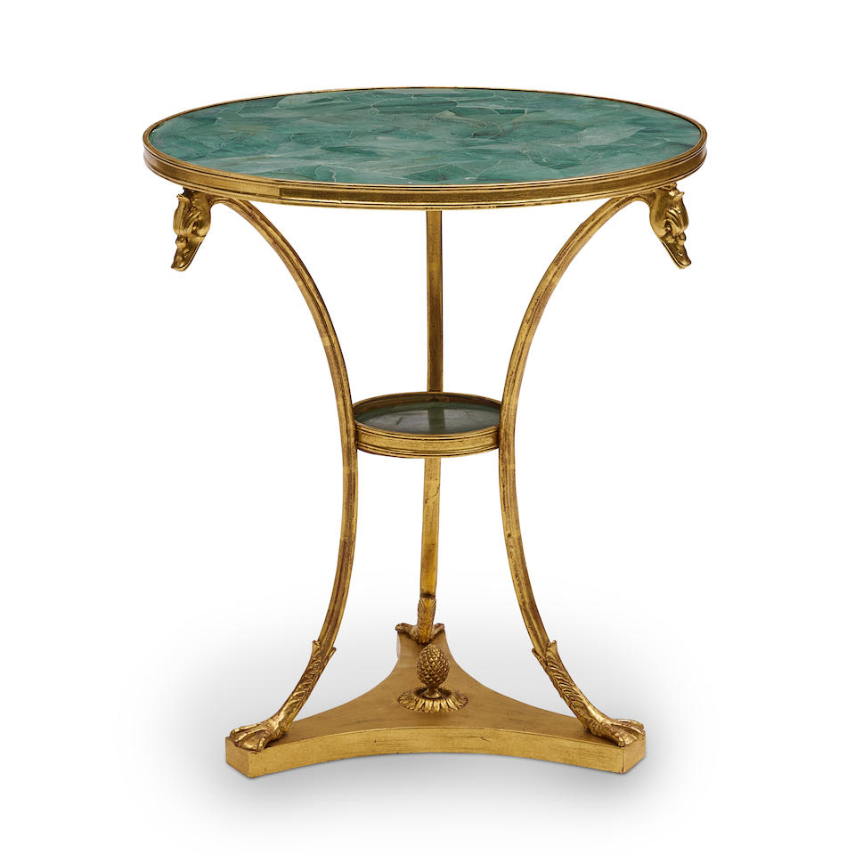 A NEOCLASSICAL STYLE GREEN STONE AND GILT BRONZE GUERIDON