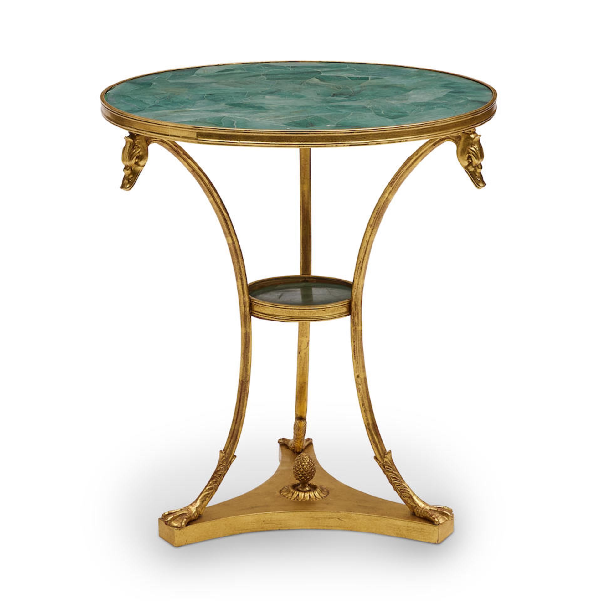 A NEOCLASSICAL STYLE GREEN STONE AND GILT BRONZE GUERIDON