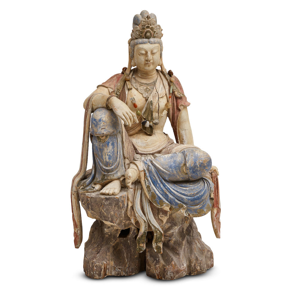 A CHINESE POLYCHROME WOOD FIGURE OF A BODHISATTVA20th century