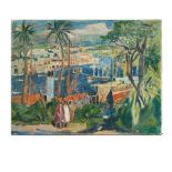 Rudolf Hellwag (Austrian, 1867-1942) A tropical village by the water 39 3/4 x 51 1/4in (101 x 13...