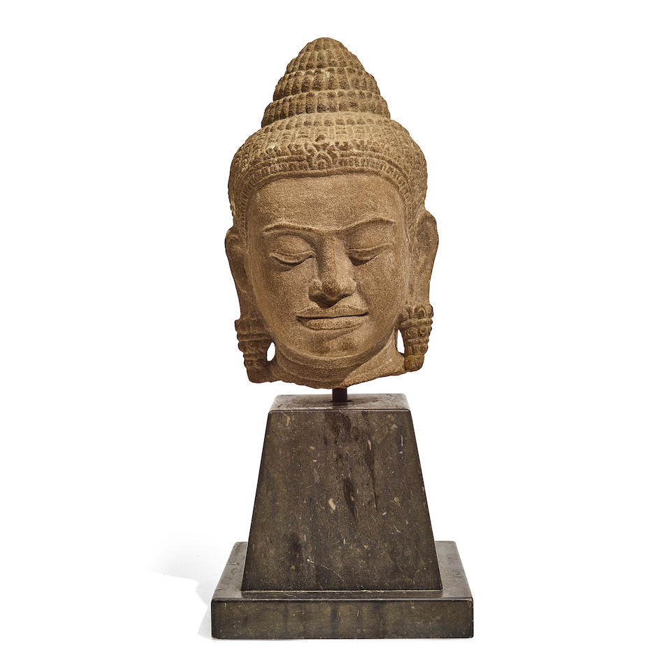 A CARVED STONE HEAD OF A BODHISATTVA20th century