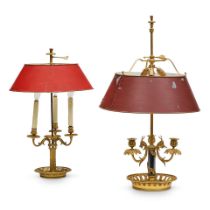 TWO LOUIS XVI STYLE GILT BRONZE AND TÔLE BOUILLOTTE LAMPS