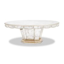 AN ERIKA BRUNSON DESIGNED MIRRORED AND GILTWOOD CIRCULAR DINING TABLE