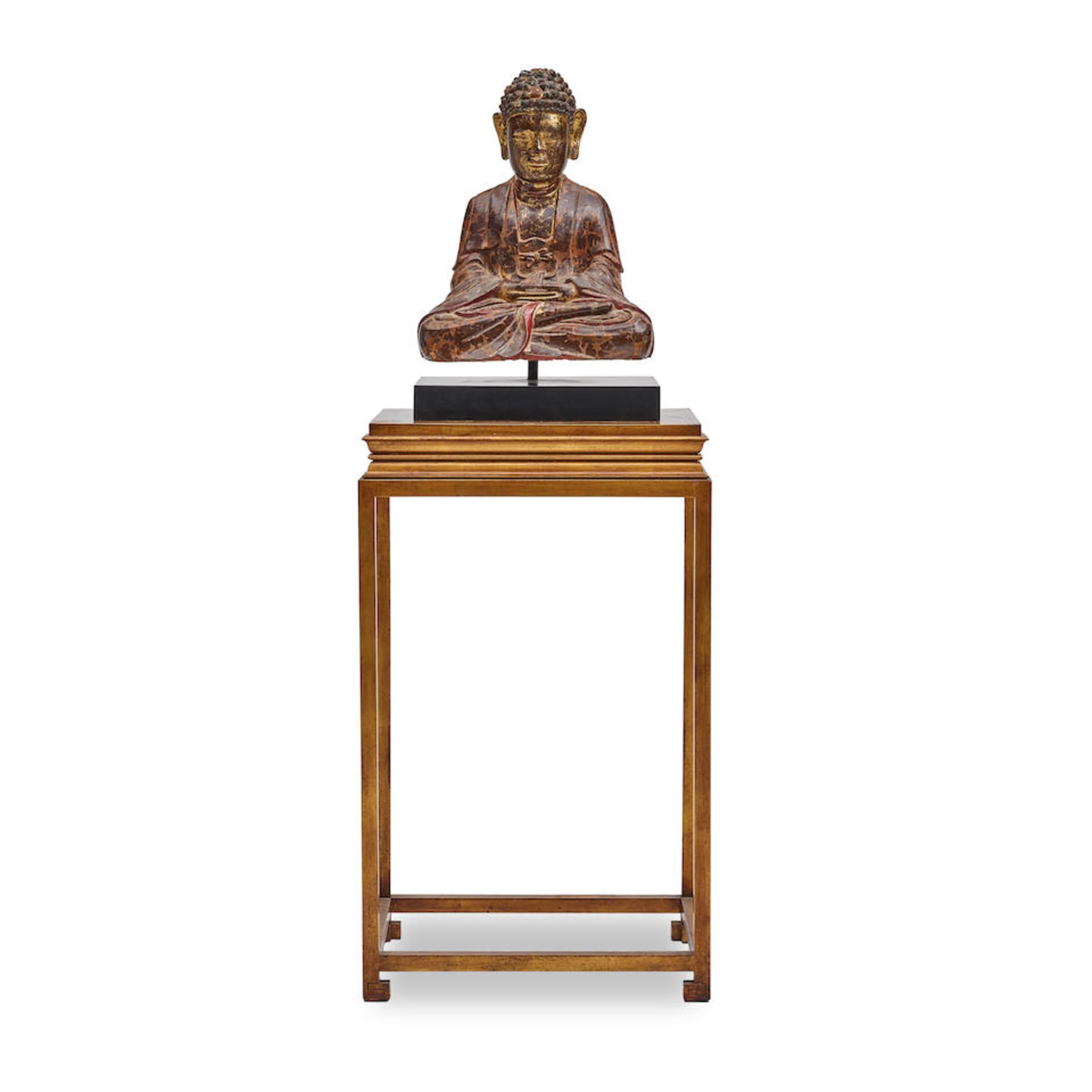 A CHINESE CARVED GILTWOOD FIGURE OF A SEATED BUDDHA20th century