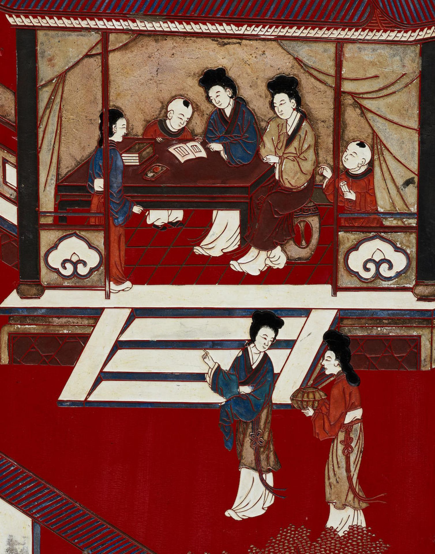 A JAPANESE FRAMED LACQUERED FOUR-PANEL SCREEN - Bild 2 aus 2