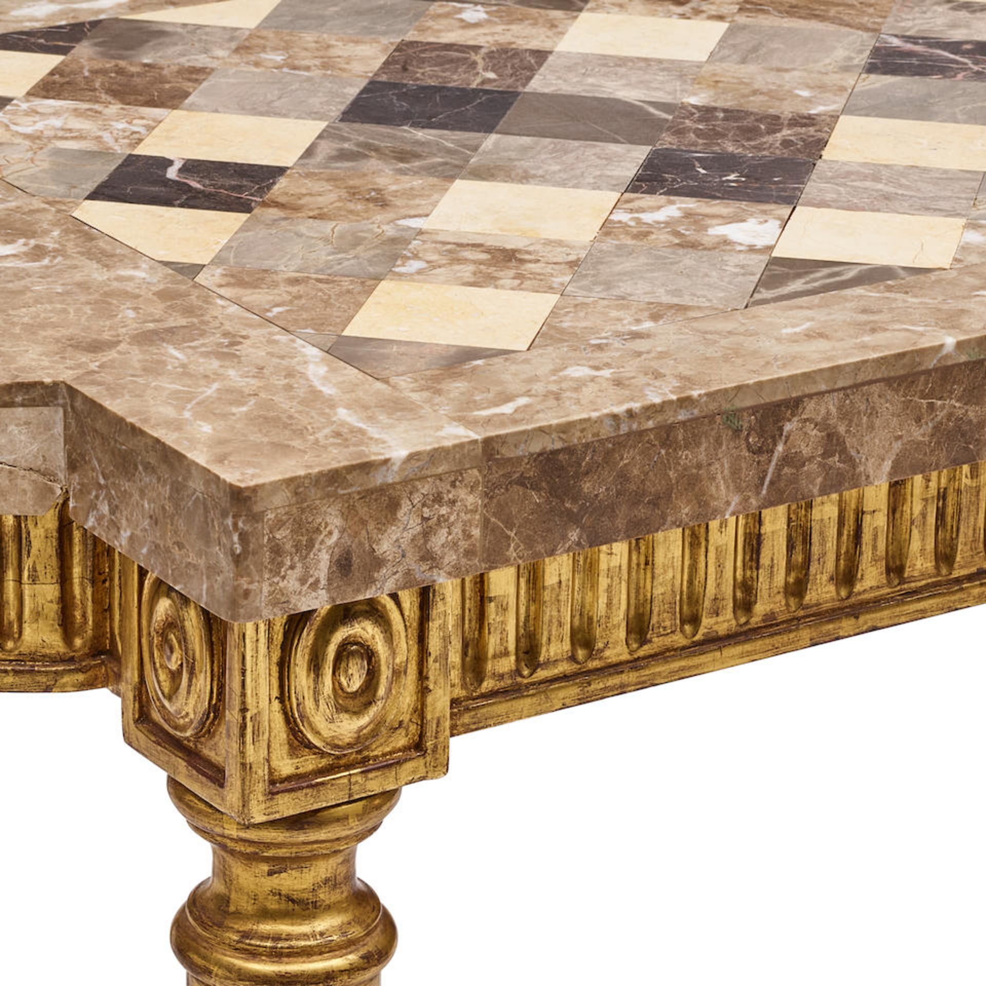 A NEOCLASSICAL STYLE STONE AND VENEERED MARBLE TOP GILTWOOD CONSOLEContemporary - Image 2 of 2