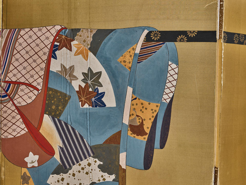 A JAPANESE PAPER ON PIGMENT SIX-PANEL SCREENLate 19th/early 20th century - Image 2 of 2