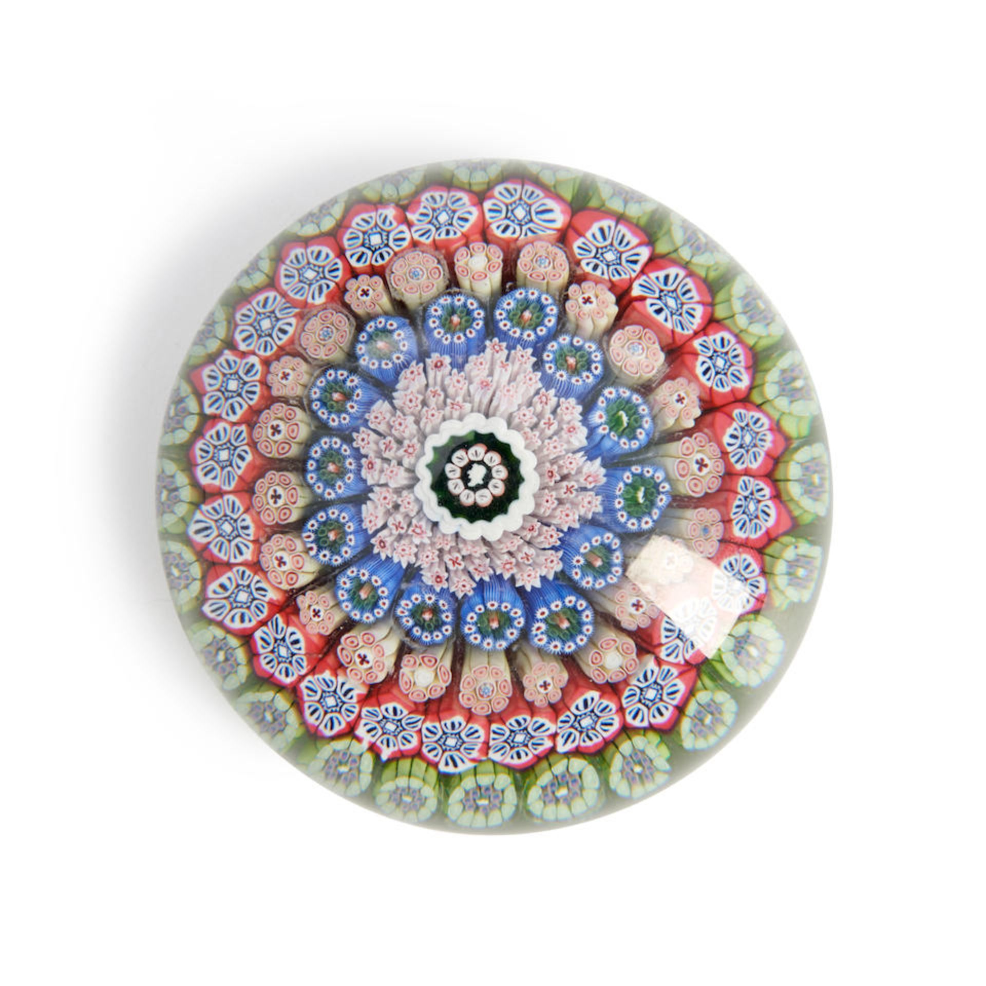 ST. LOUIS CONCENTRIC CIRCLES MILLEFIORI GLASS PAPERWEIGHT, France, ht. 1 3/4, dia. 3 in.