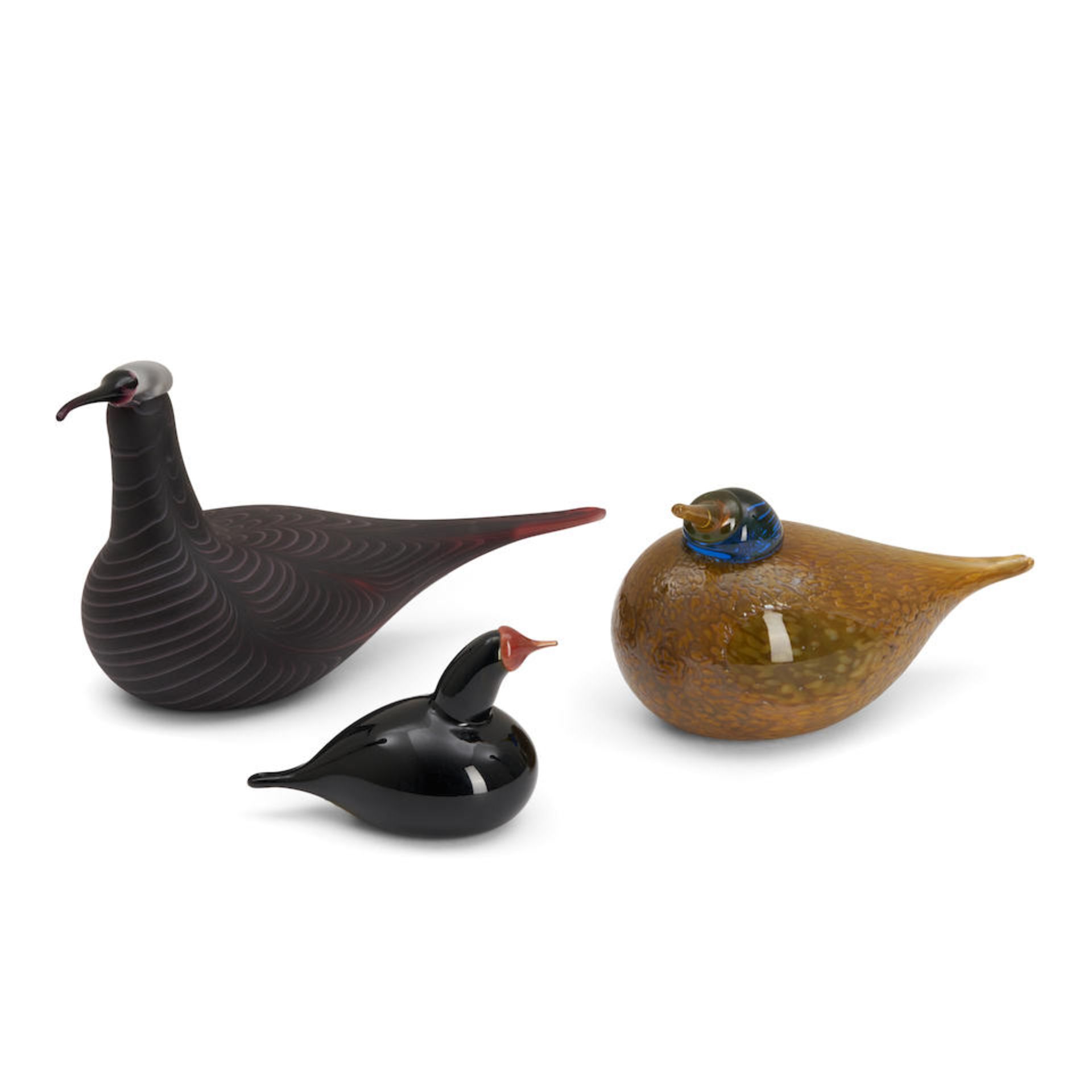 THREE OIVA TOIKKA FOR IITTALA GLASS BIRDS, Finland, late 20th century, curlew, acid-etched mark ...