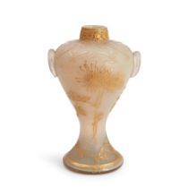 DAUM CAMEO GLASS VASE WITH GILDED CHRYSANTHEMUMS, Nancy, France, c. 1900, faint painted mark 'Da...