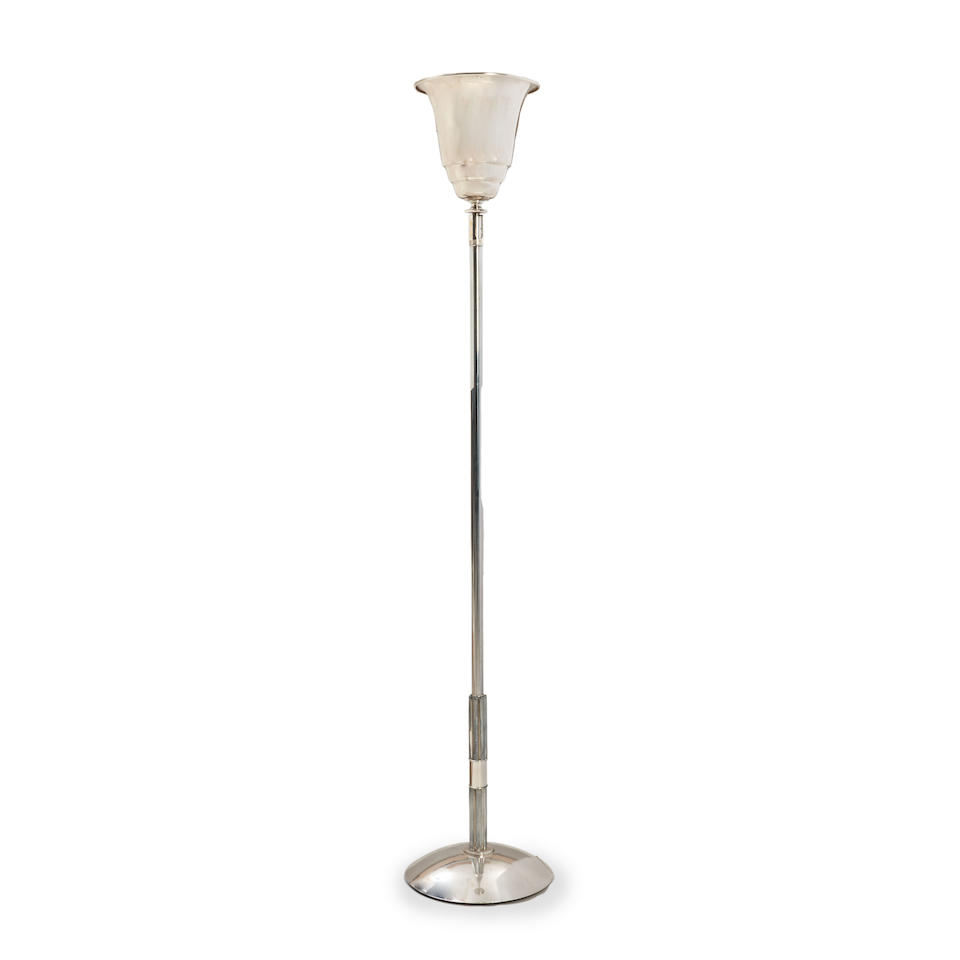 ART DECO FLOOR LAMP, probably United States, c. 1940, chromed metals, unmarked, single socket, h...