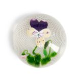CLICHY BICOLOR PANSY GLASS PAPERWEIGHT, France, ht. 2, dia, 2 3/4 in.