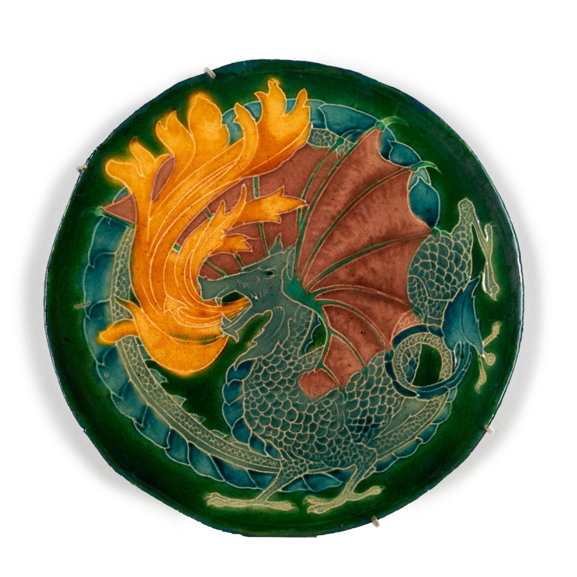 MINTON, HOLLINS & CO. CIRCULAR TILE DEPICTING A DRAGON, England, late 19th century, unmarked, di...