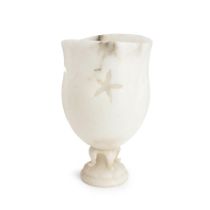ALABASTER TORCHIERE TABLE LAMP, Italy, c. 1950 bowl with star cutouts resting on a starfish-form...