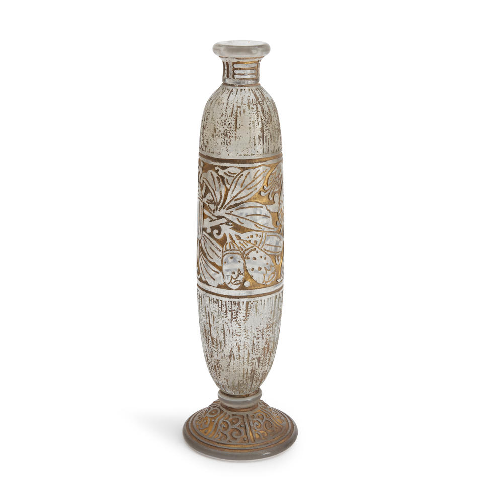 DAUM ACID-ETCHED AND PATINATED GLASS VASE, Nancy, France, c. 1920, wheel-engraved mark 'Daum Nan...
