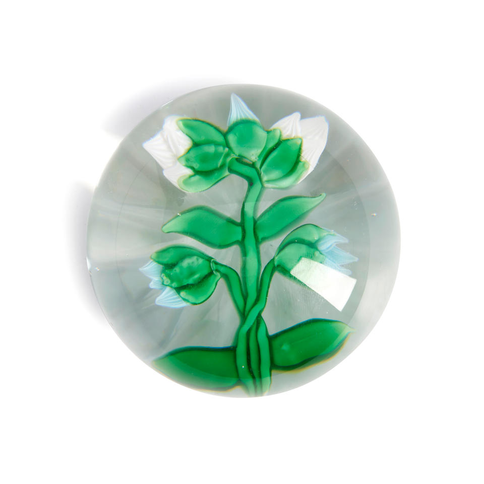 BACCARAT CLEMATIS BUD GLASS PAPERWEIGHT, France, ht. 2, dia. 2 3/4 in.