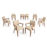 EIGHT FRENCH ART DECO OPEN ARMCHAIRS, c. 1930, walnut, upholstery, unmarked, ht. 32 1/2, seat ht...