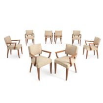 EIGHT FRENCH ART DECO OPEN ARMCHAIRS, c. 1930, walnut, upholstery, unmarked, ht. 32 1/2, seat ht...