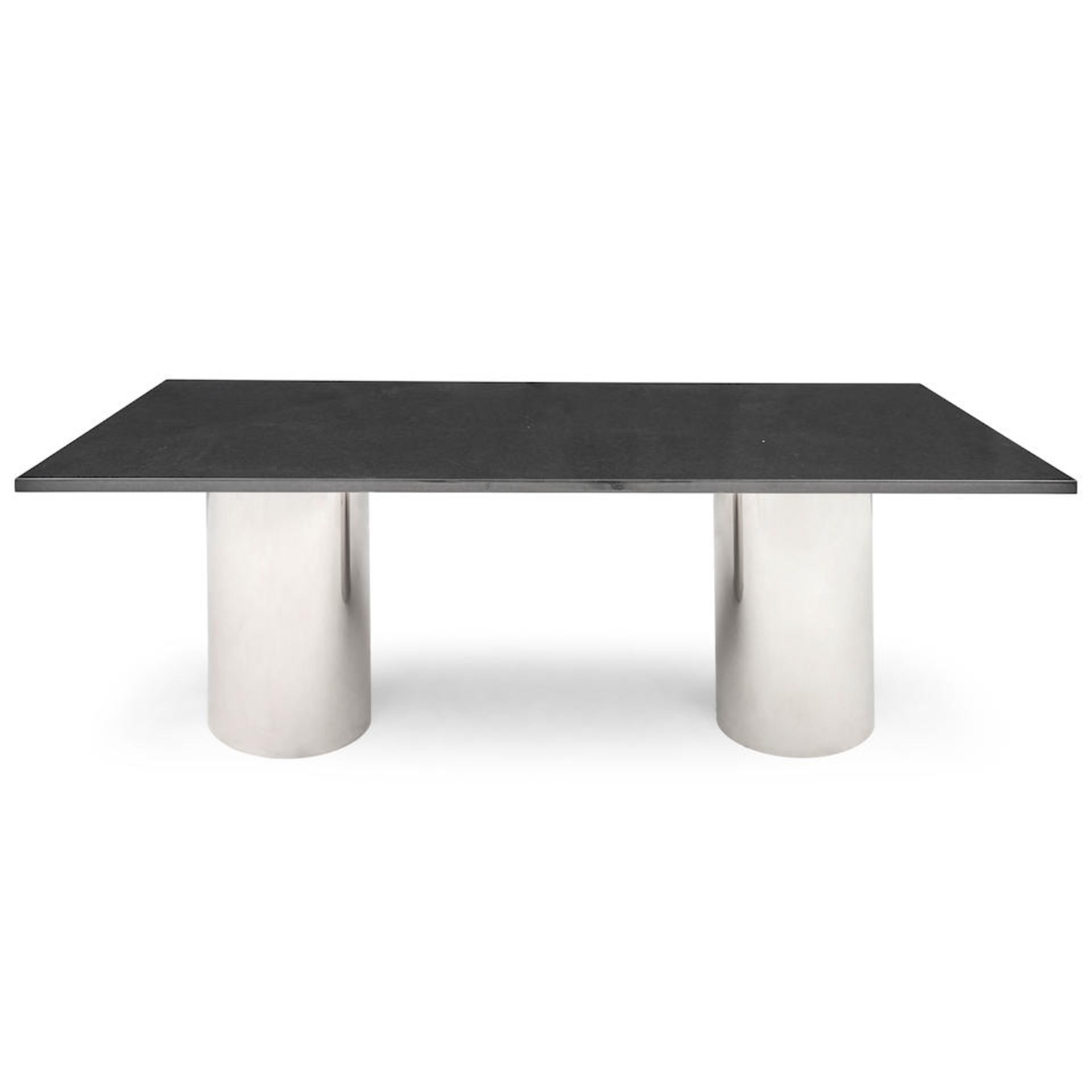 MID-CENTURY MODERN CHROME AND STONE DINING TABLE, c. 1960, black granite, steel frame with chrom...