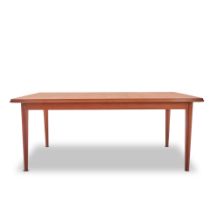 FRITZ HANSEN TEAK DINING TABLE, Denmark, c. 1960, teak, teak veneer, paper label 'FH Made in Den...