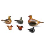 SIX OVIA TOIKKA FOR IITTALA GLASS BIRDS, Finland, late 20th/early 21st century, snipe, incised m...