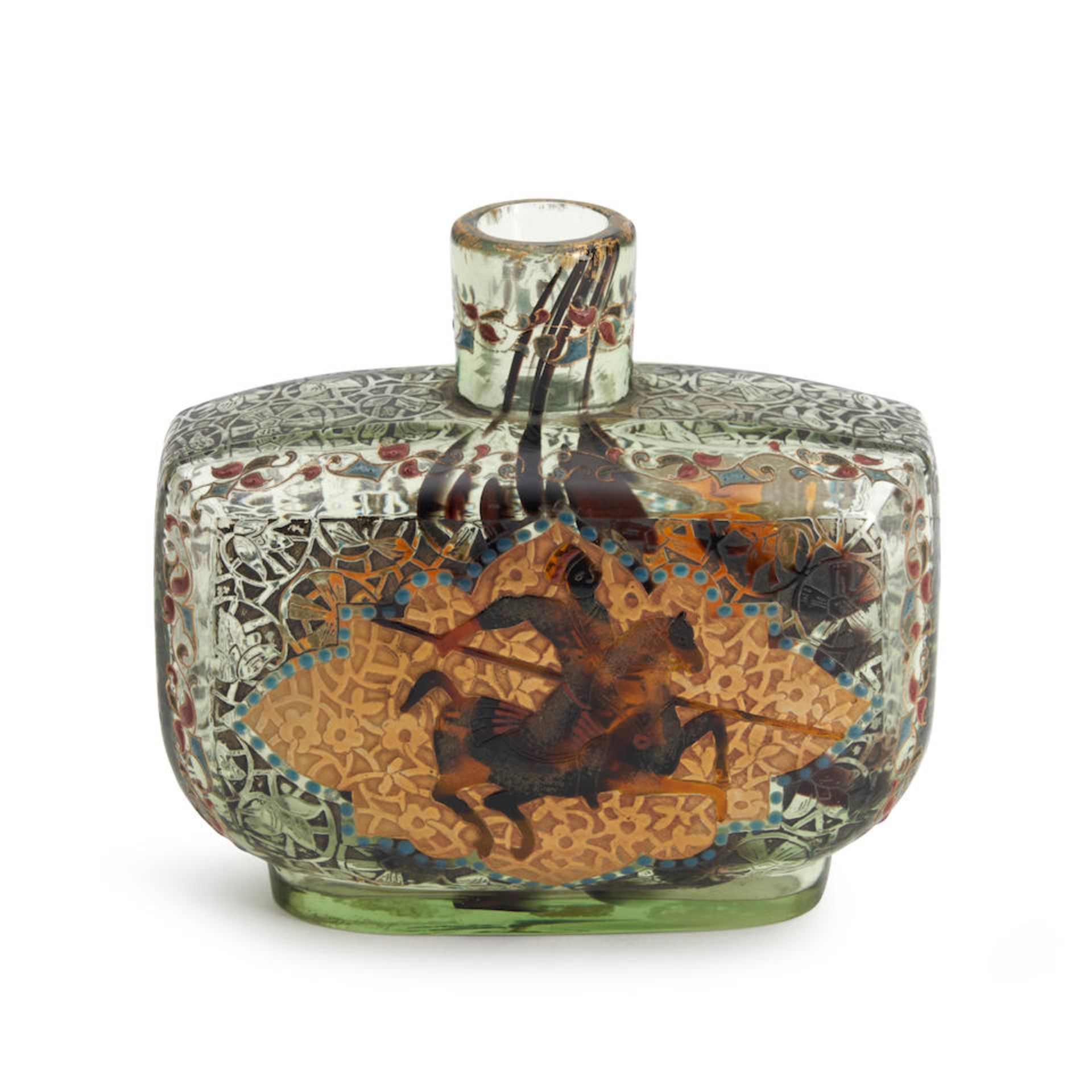 GALLE ENAMELED CAMEO GLASS PERFUME WITH PERSIAN MOTIFS, Nancy, France, c. 1900, sans stopper, i...