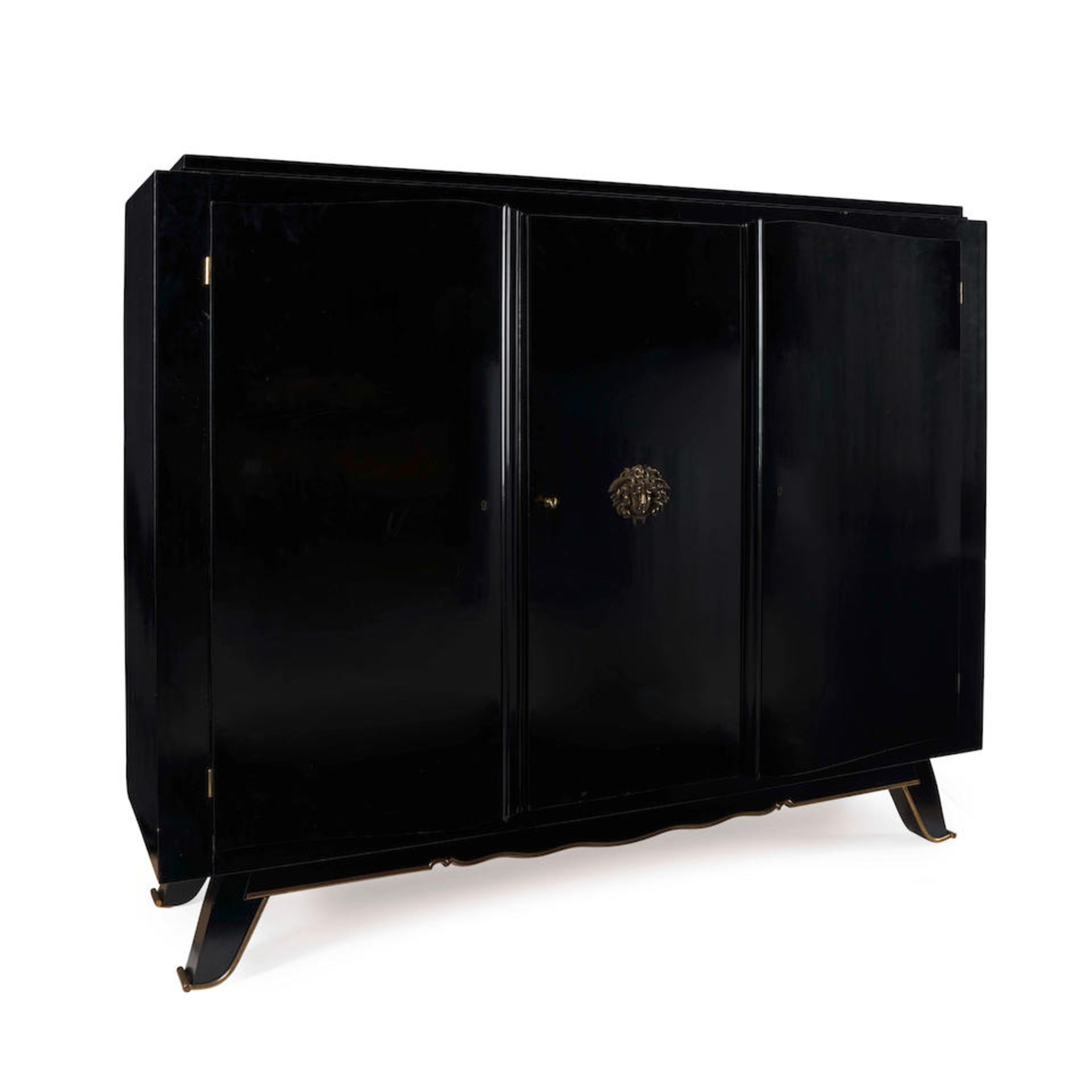 AN ART DECO EBONIZED AND BRASS SIDEBOARD, France, circa 1930-1940, attributed to Jules Leleu, re...