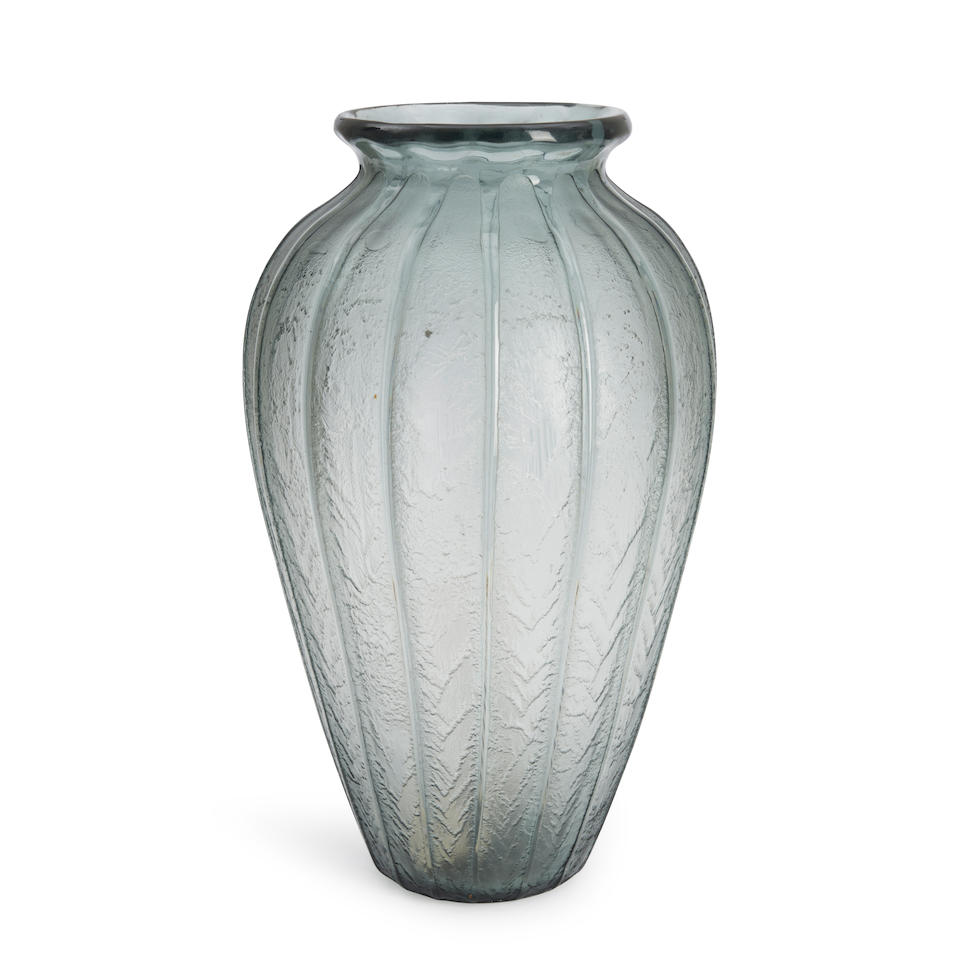 DAUM ART DECO ACID-ETCHED RIBBED GLASS VASE, Nancy. France, c. 1930, wheel-engraved mark 'Daum N...