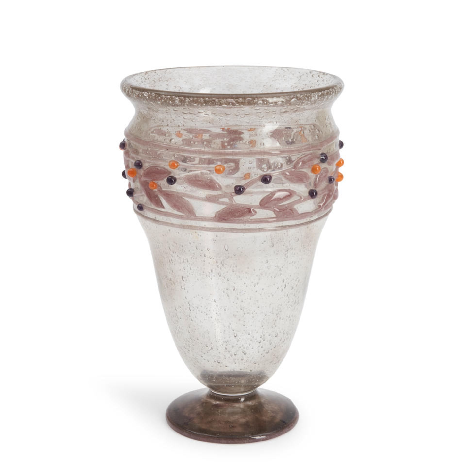 DAUM GLASS VASE WITH APPLIED BERRY DECORATION, Nancy, France, c. 1920, wheel-engraved mark 'Daum...