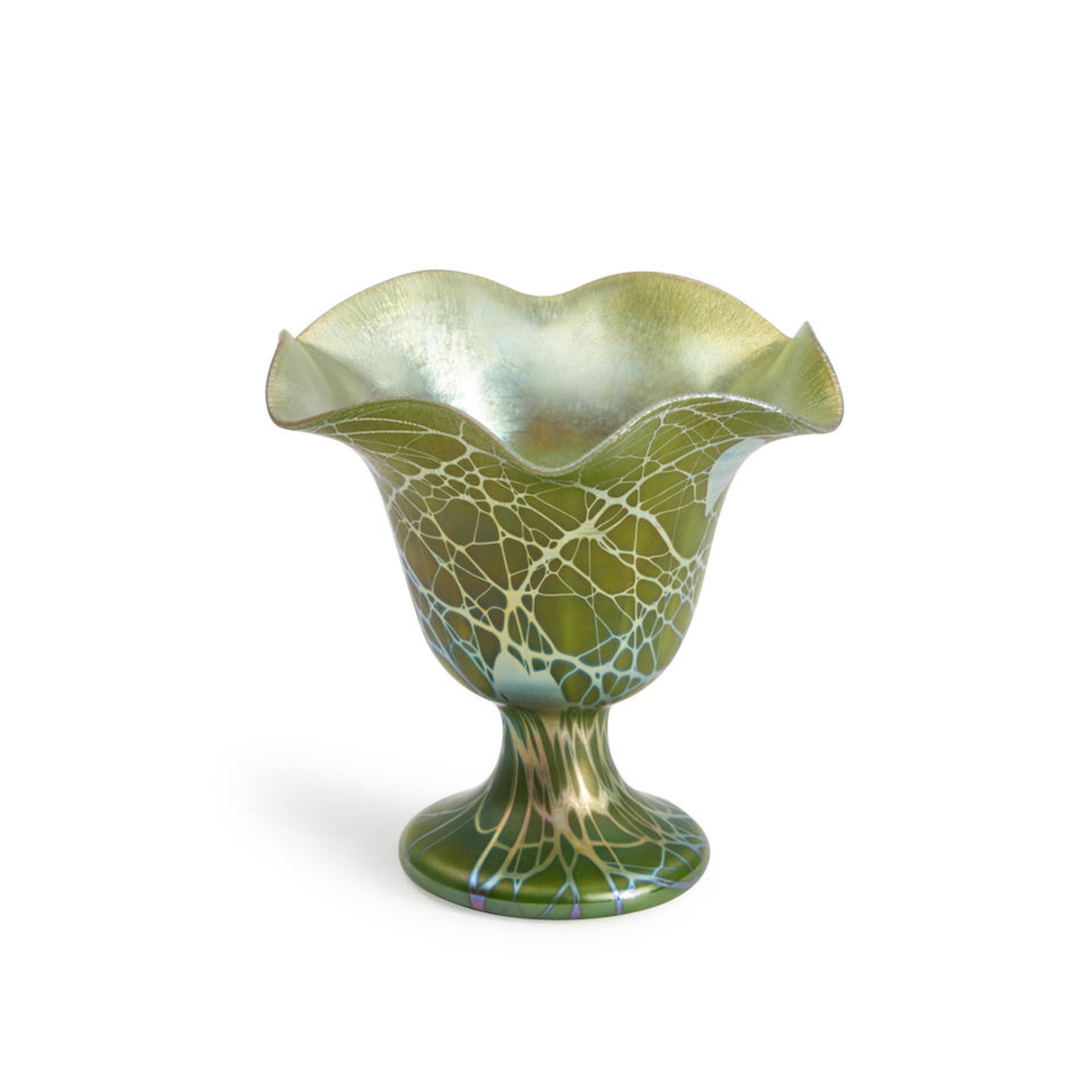 STEUBEN 'HEARTS AND VINE' GREEN AURENE GLASS VASE, Corning, New York, early 20th century, incise...